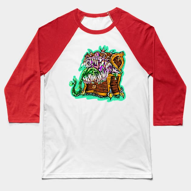 Mimic Dungeon Monster - Super Bitey Boy Baseball T-Shirt by Fantasy West Design